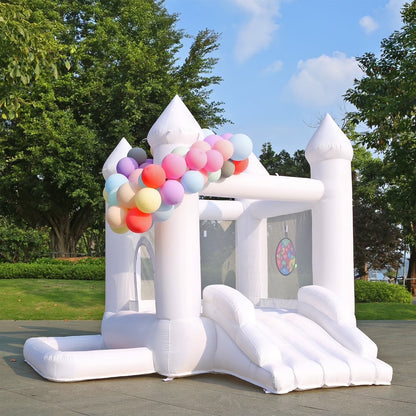 9' x 9' White Inflatable Castle Bounce House Slide with Blower Indoor or Outdoor